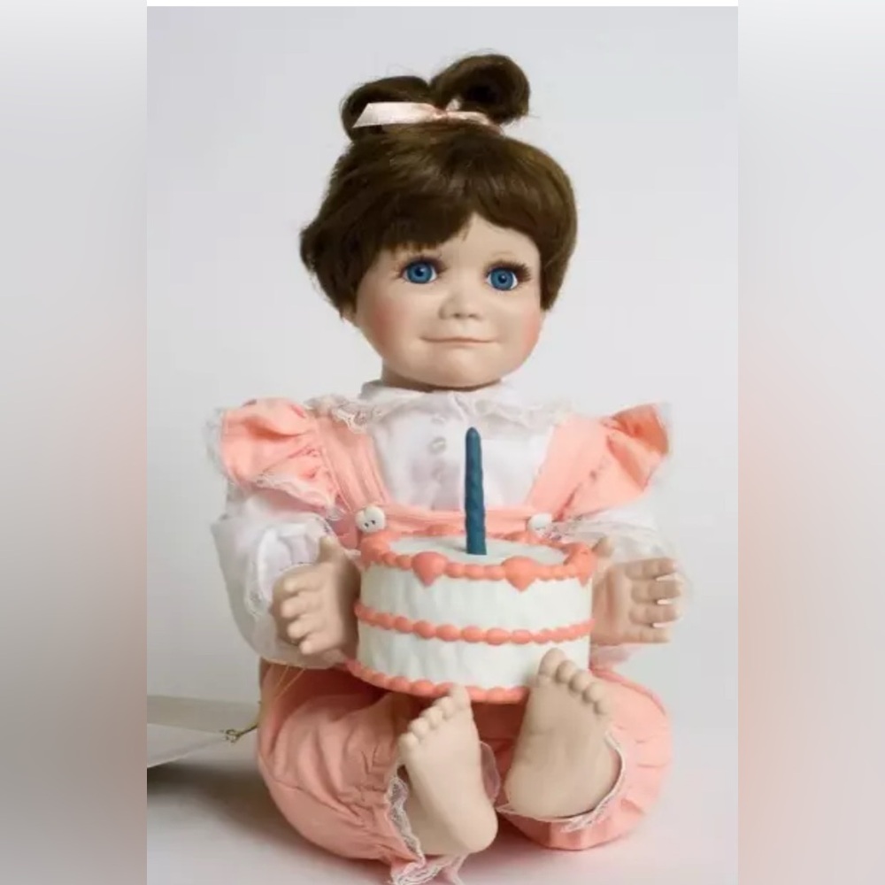 Patty Cake Porcelain Doll with Birthday Cake